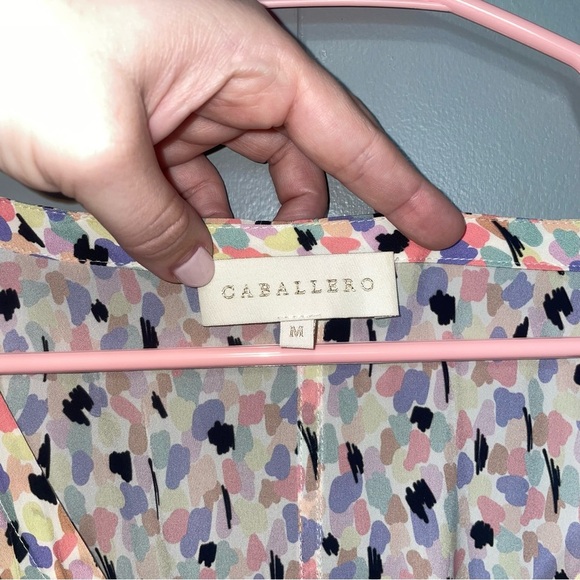 Caballero Long Sleeve Regan Jumpsuit in Spring Paint Blots Medium Pink Blue Blac - Picture 4 of 12